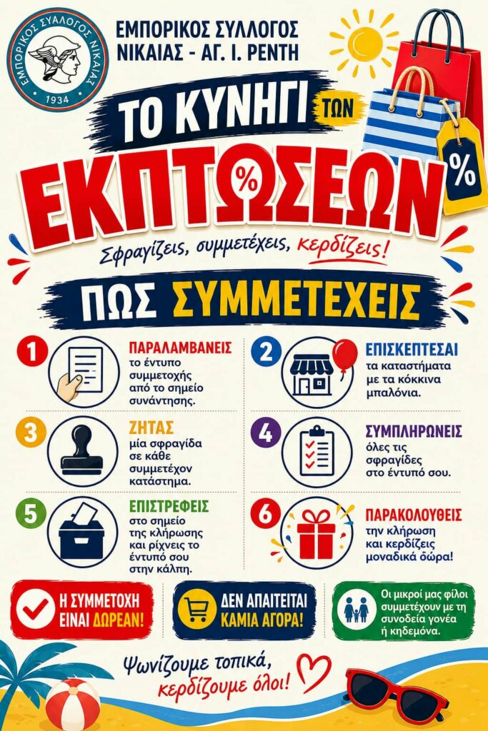 «Κυνήγι των Εκπτώσεων» από τον Εμπορικό Σύλλογο Νίκαιας – Αγ.Ι.Ρέντη.