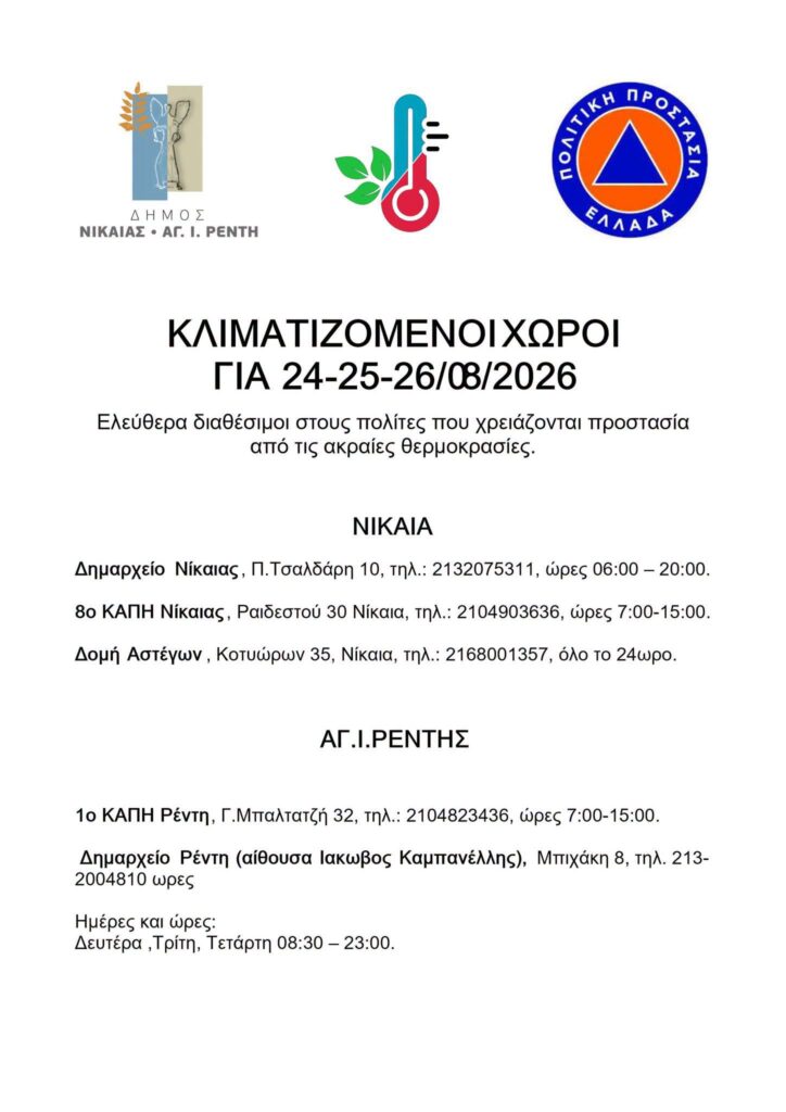 Κλιματιζόμενοι χώροι για την προστασία των πολιτών από τις υψηλές θερμοκρασίες.